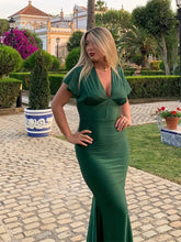 LIZAKOSHT  -  Elegant Green Women Maxi Dress Fashion V-neck Short Sleeve Bodycon Dresses 2024 Summer Female Solid Chic Party Evening Robes